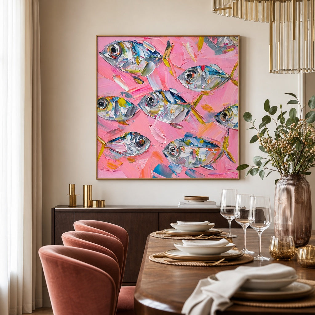 Pink Ocean Fish Abstract Painting