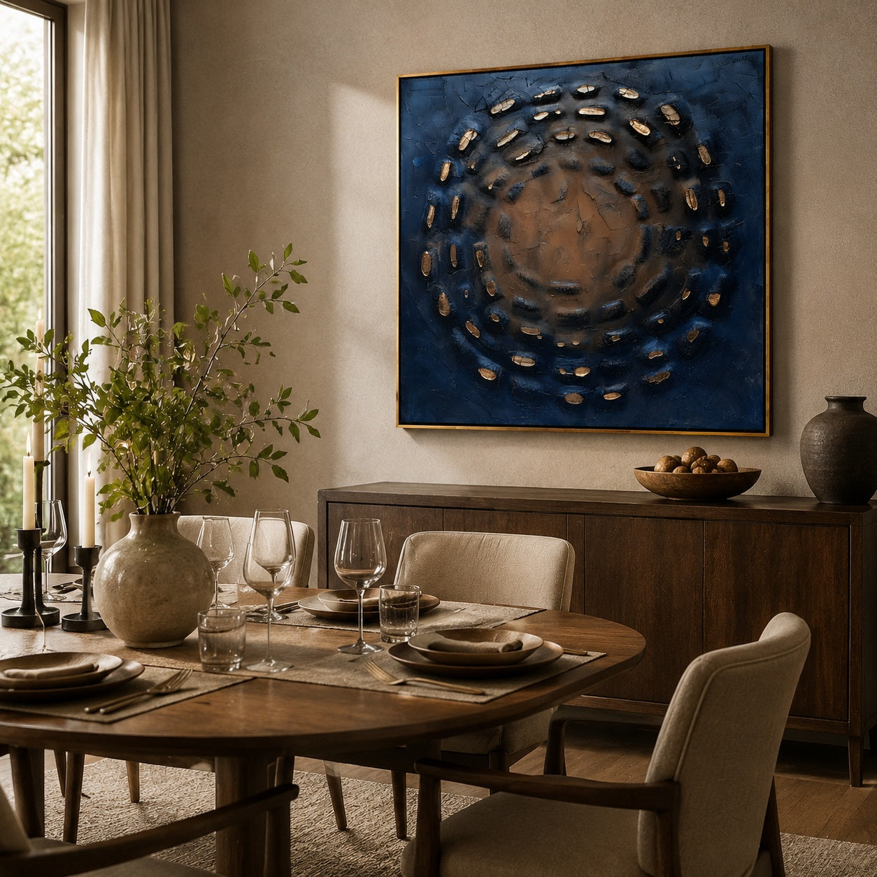 Celestial Stone Spiral – Blue and Brown Textured Abstract Painting