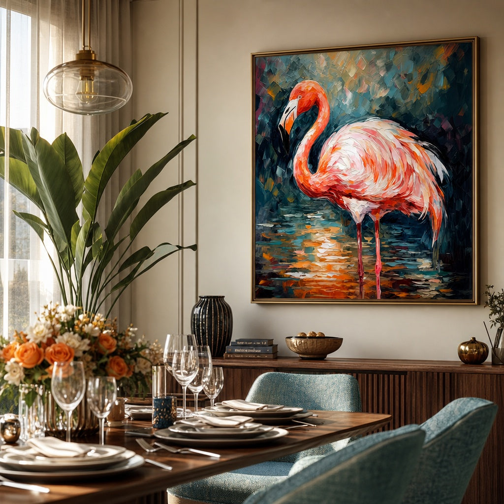 Pink Flamingo Coastal Bird Painting