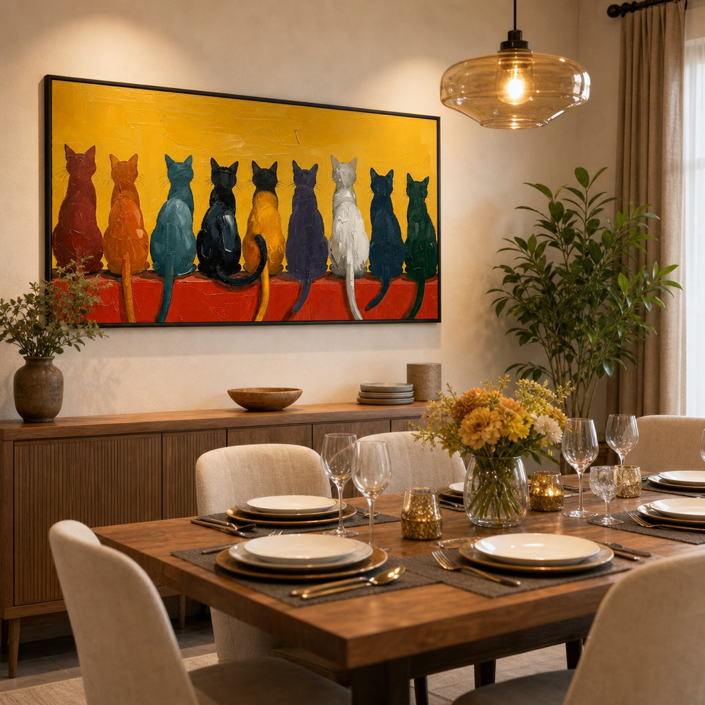 Colorful Cat Silhouette Wall Art Painting