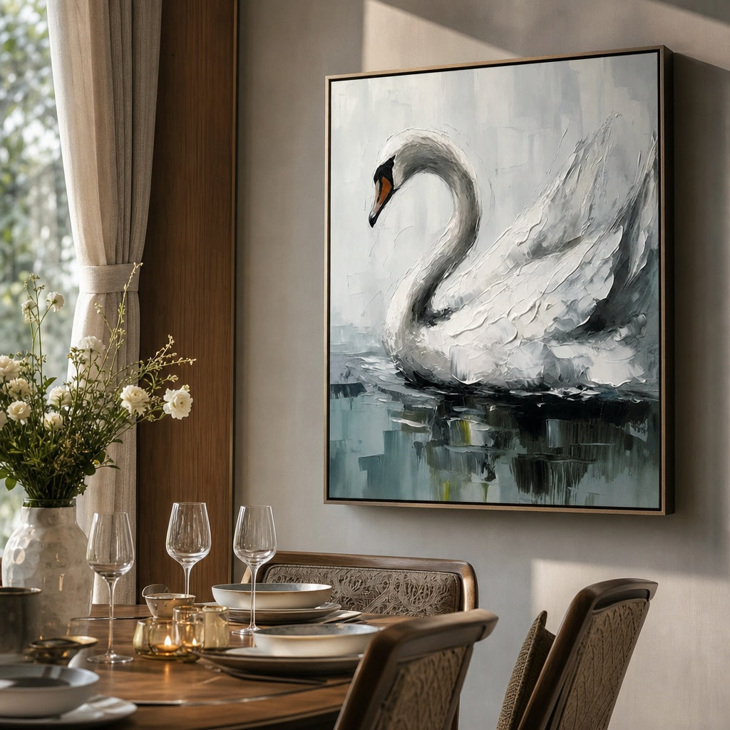White Swan Lake Textured Painting