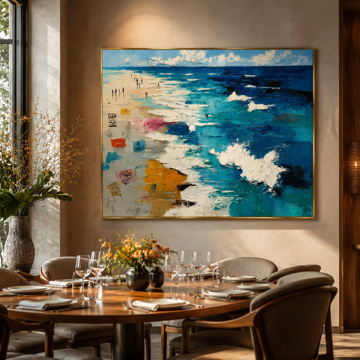 Turquoise Ocean Shore – Textured Abstract Beach Painting
