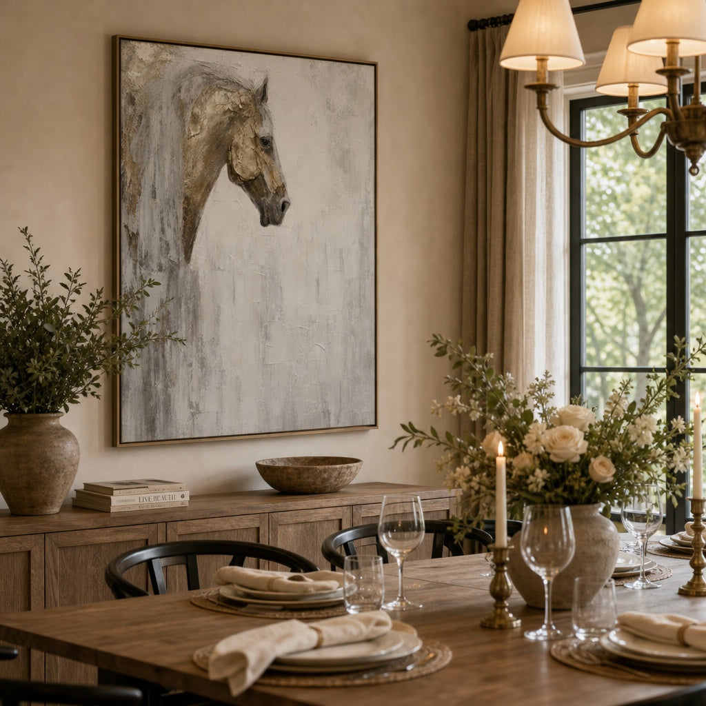 White Horse Minimalist Portrait Painting