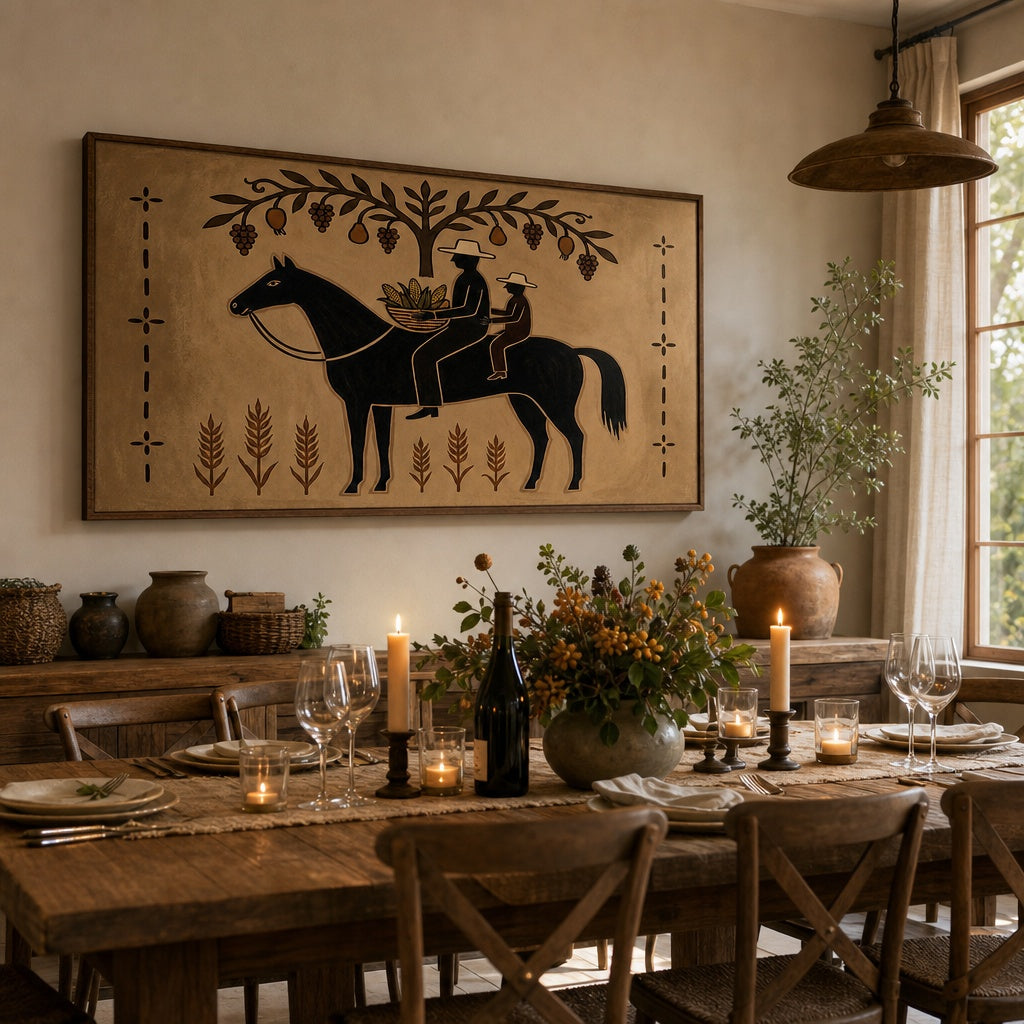 Vintage Horse Rider Farmhouse Painting