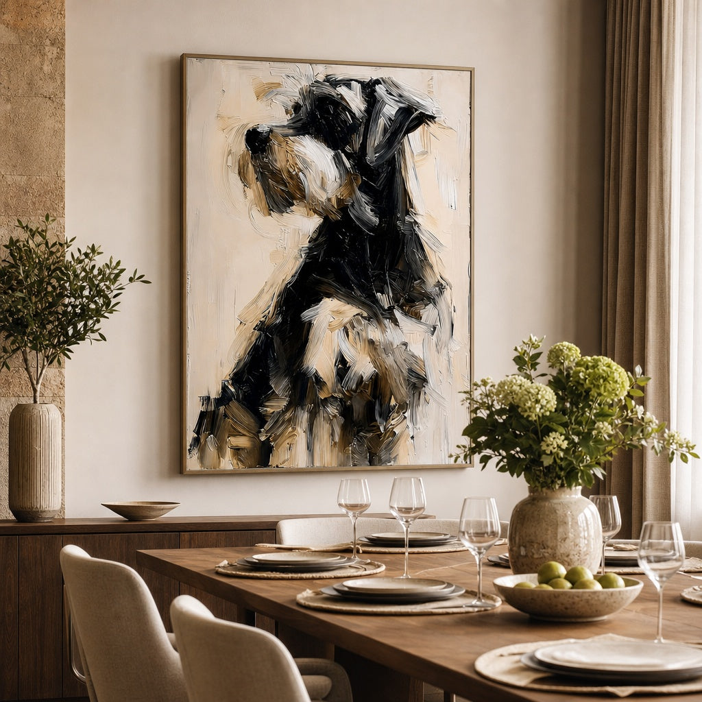 Black and White Dog Textured Portrait Painting