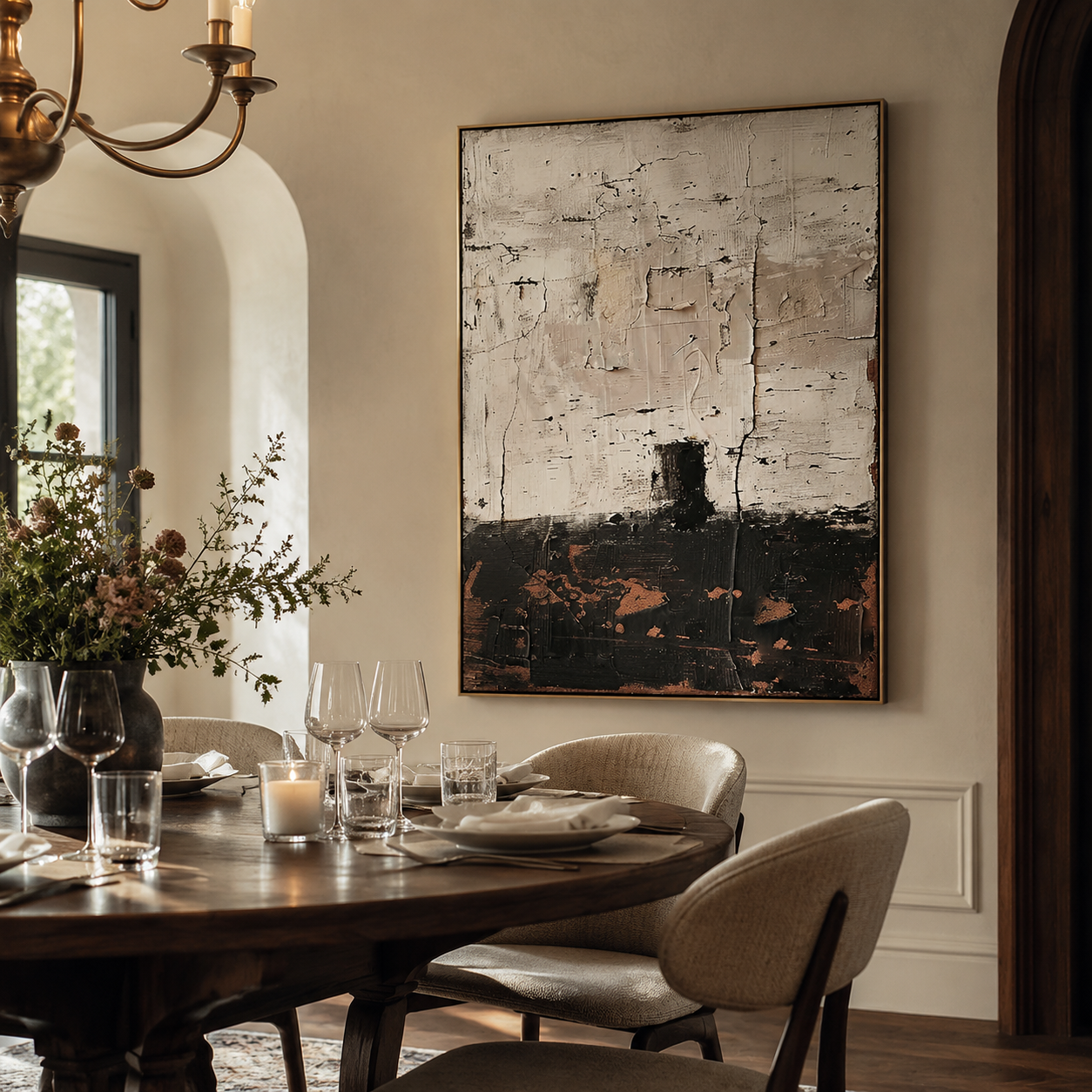 Weathered Silence – Neutral Black and Beige Abstract Textured Painting