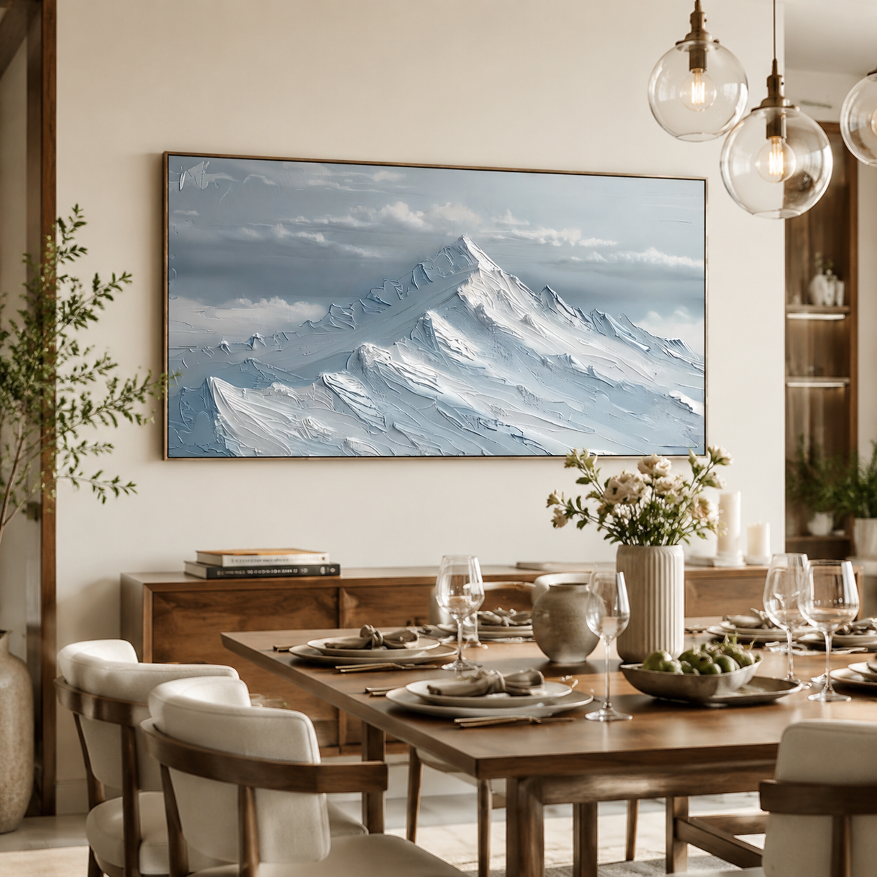 Blue Snow Mountain Peaks – Textured Alpine Landscape Painting