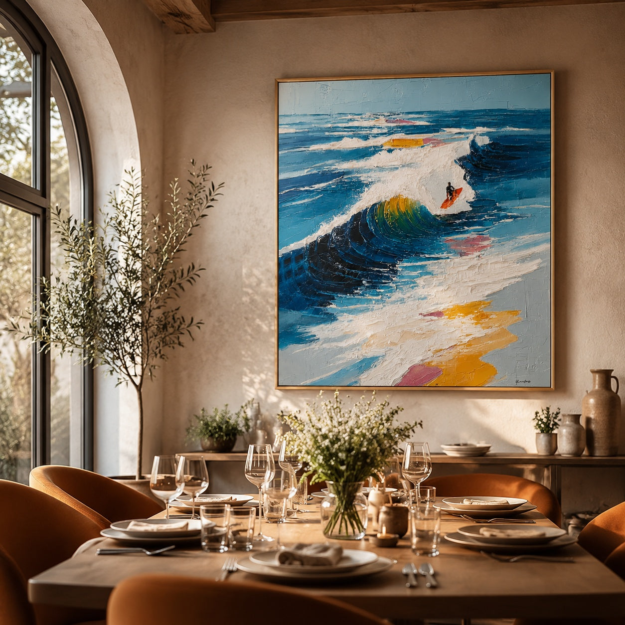 Surfing the Blue Break – Textured Ocean Wave Painting