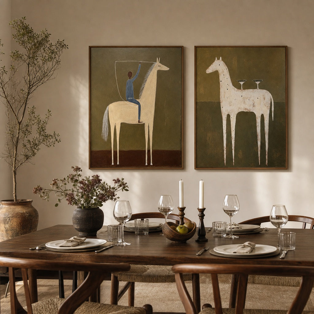Minimalist Horse Duo Bohemian Painting