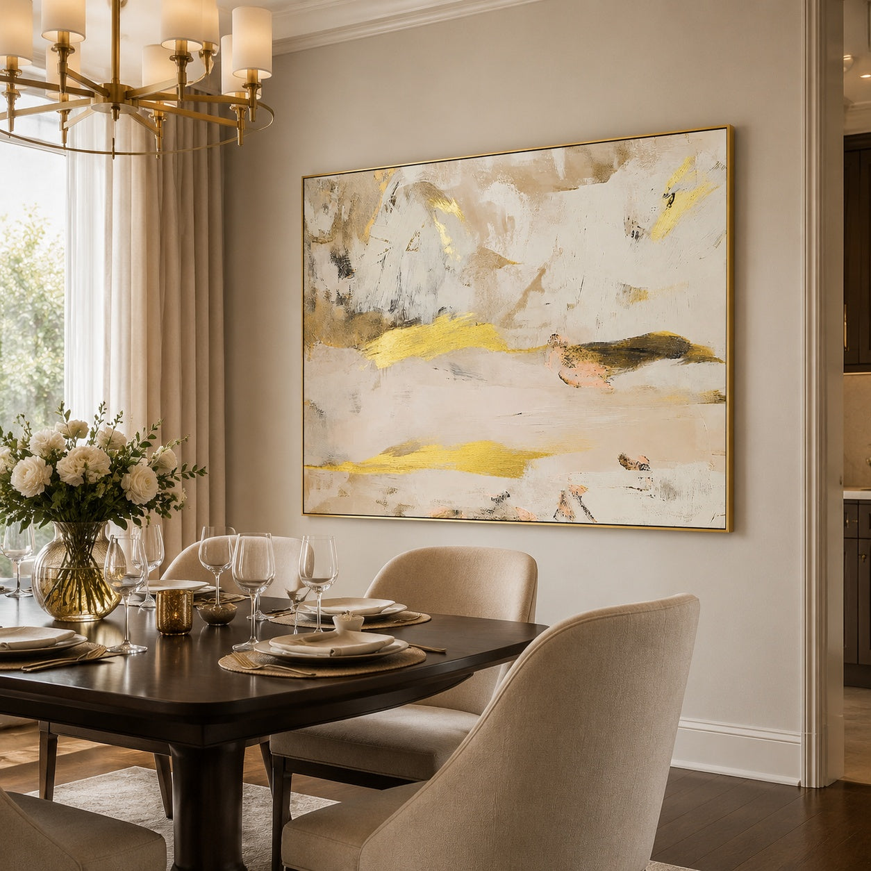 Golden Mist Harmony – Neutral Gold Abstract Textured Painting