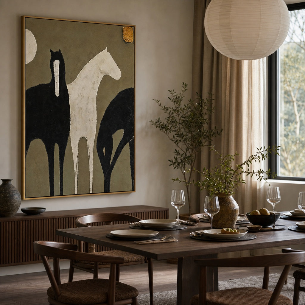 Black and White Horse Silhouette Painting