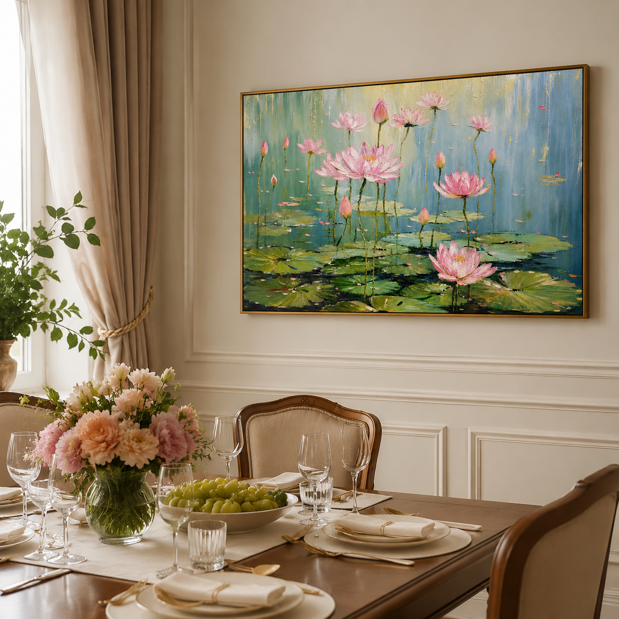 Lotus Garden in Bloom – Pink Impressionist Floral Painting