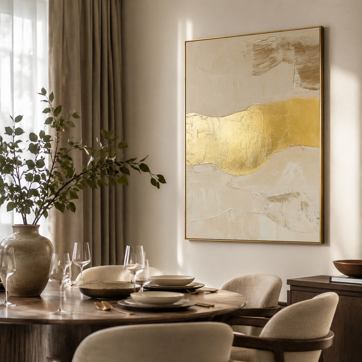 Golden Horizon – Neutral Gold Abstract Textured Painting