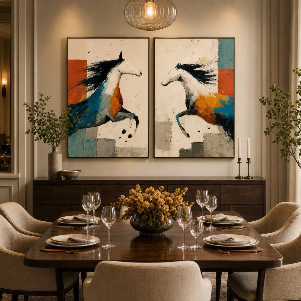 Colorful Horse Duo Abstract Painting