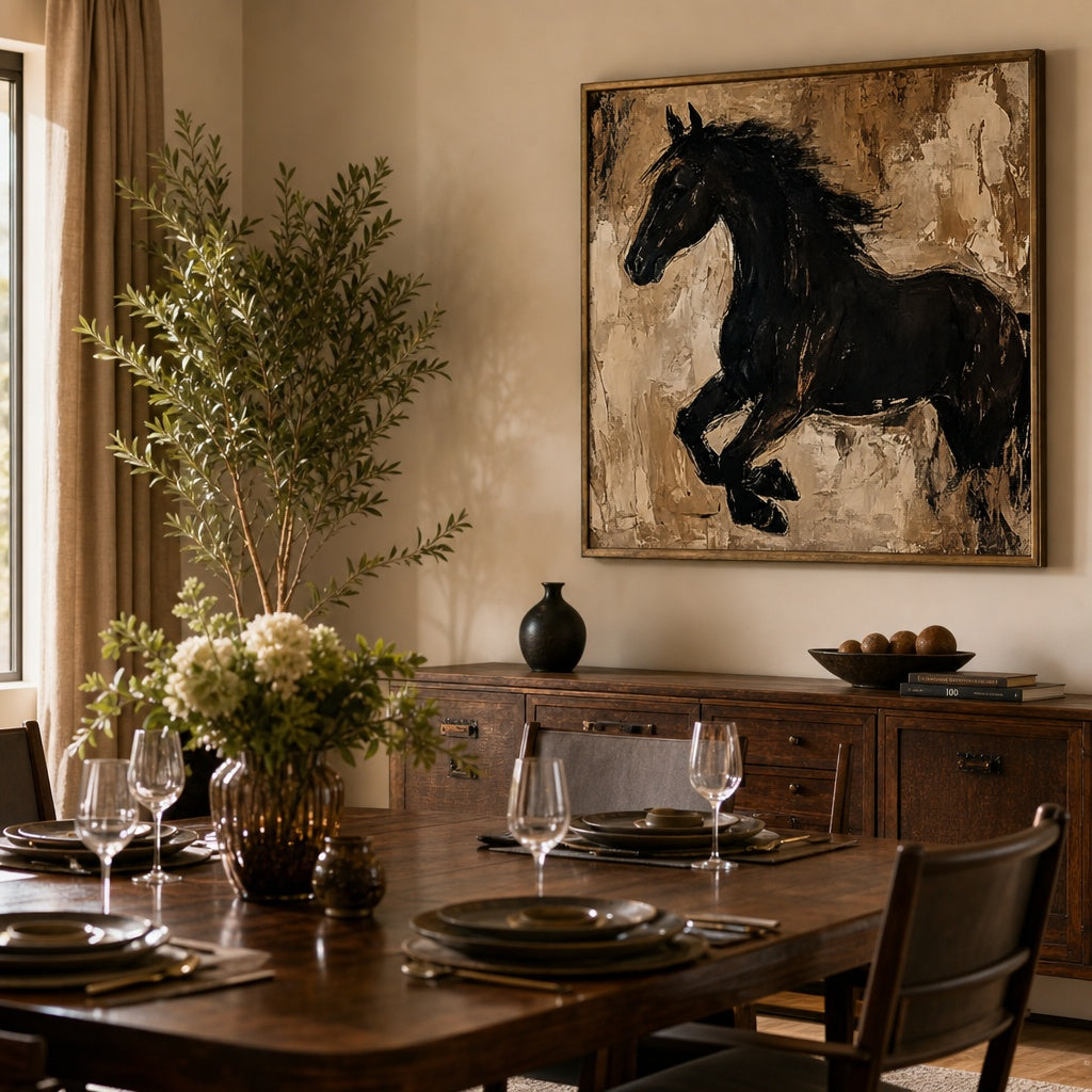 Black Horse Abstract Equestrian Painting