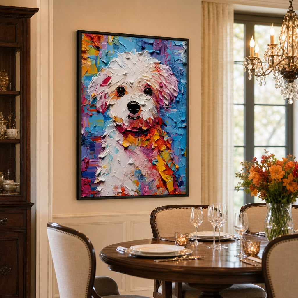 Colorful White Puppy Portrait Painting