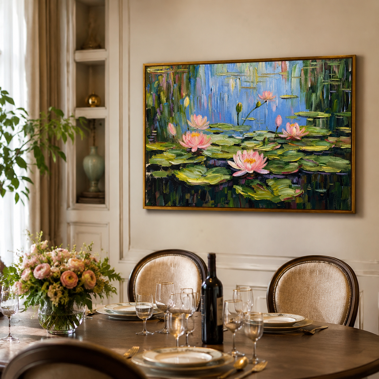Pink Lotus Pond – Impressionist Floral Landscape Painting
