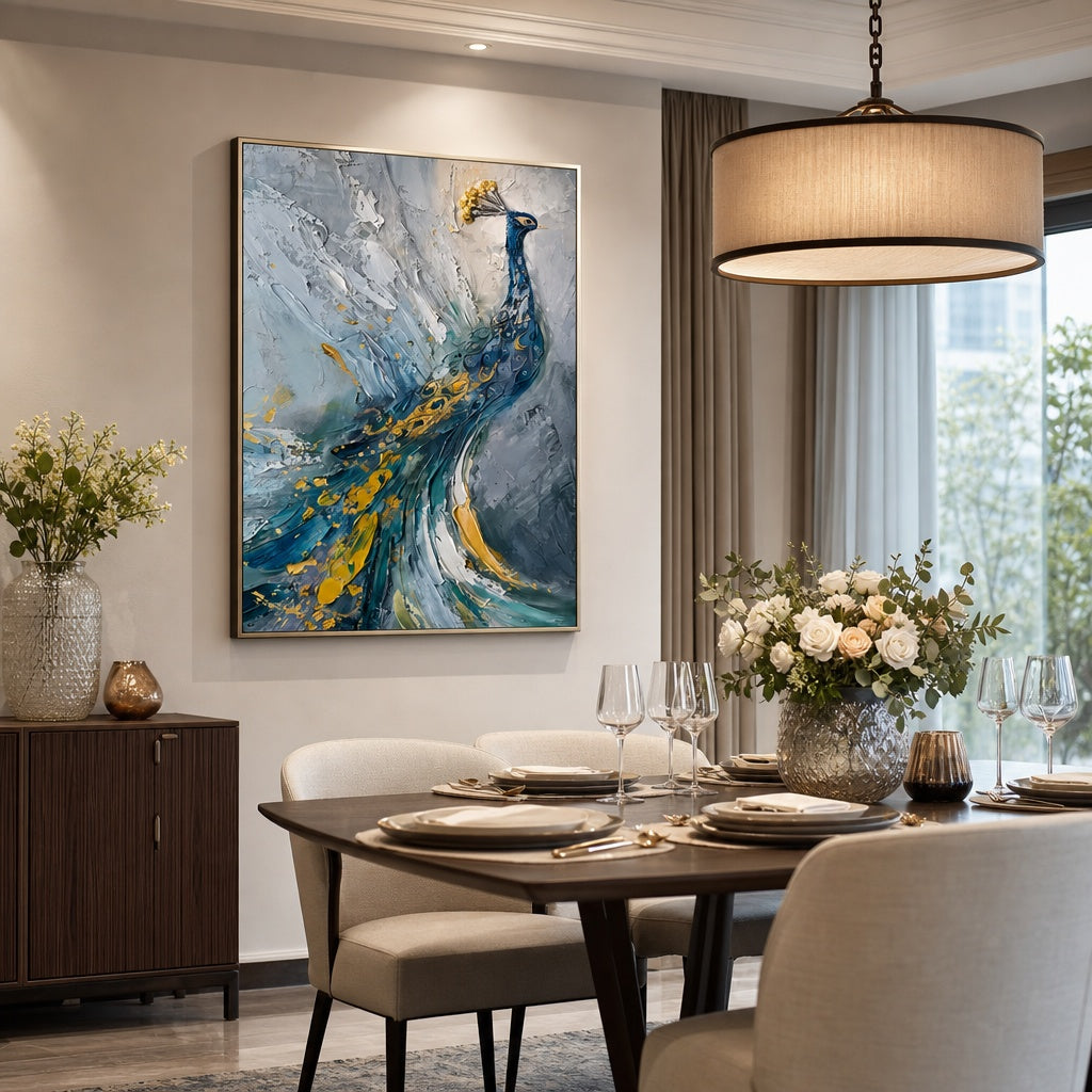 Blue Peacock Textured Abstract Painting