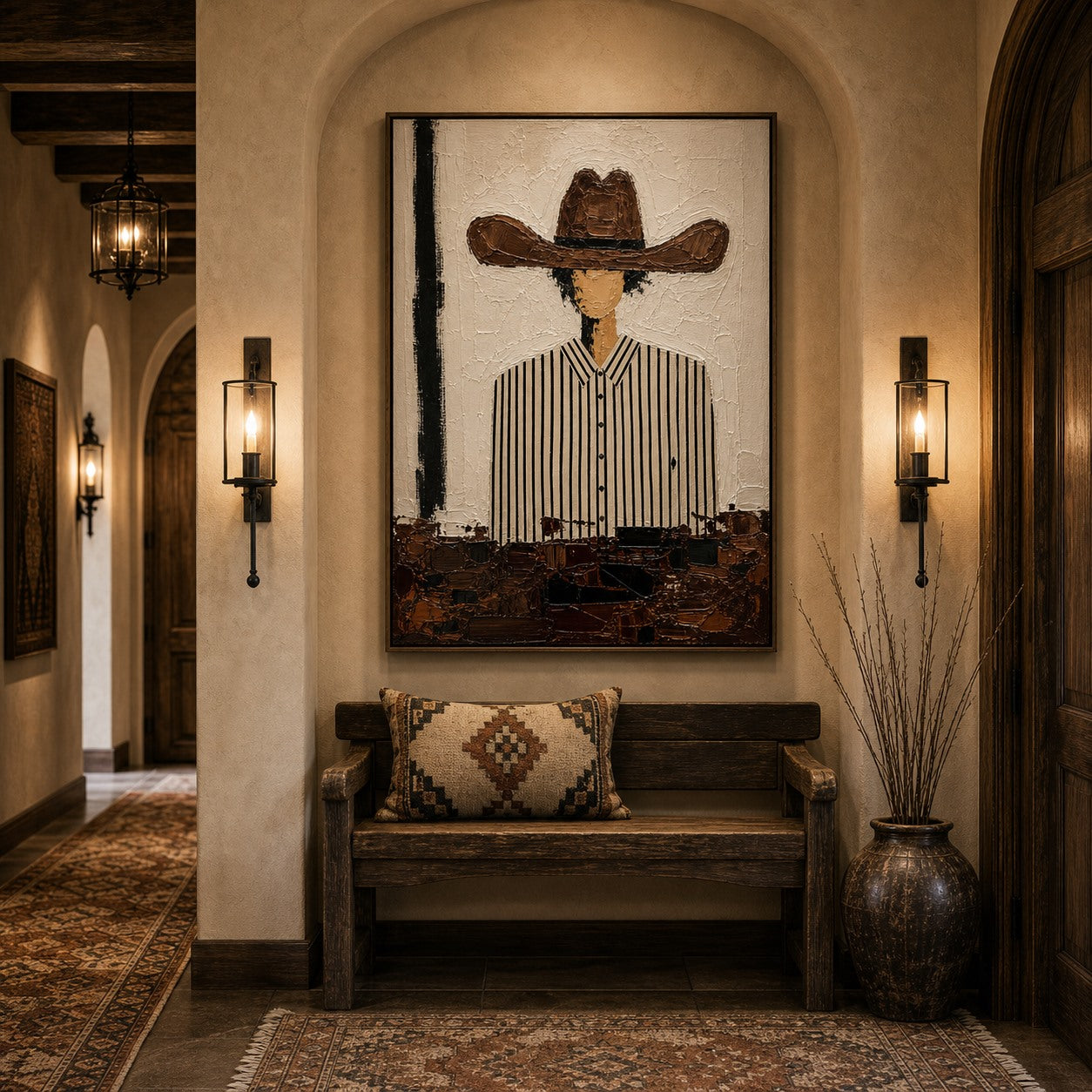Striped Cowboy - Hand-Painted Western Portrait Wall Art
