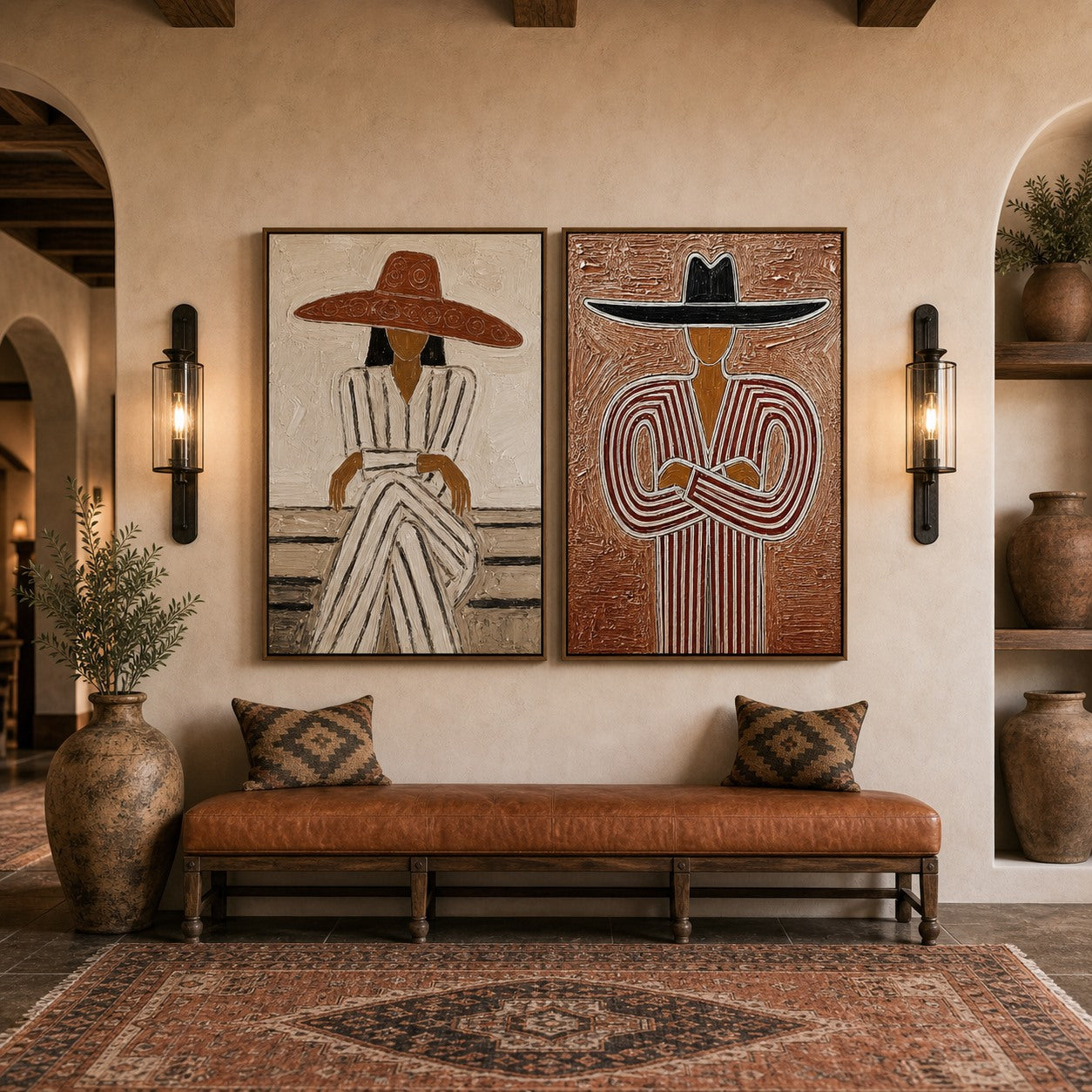 Desert Duo - Hand-Painted Western Portrait Diptych Wall Art