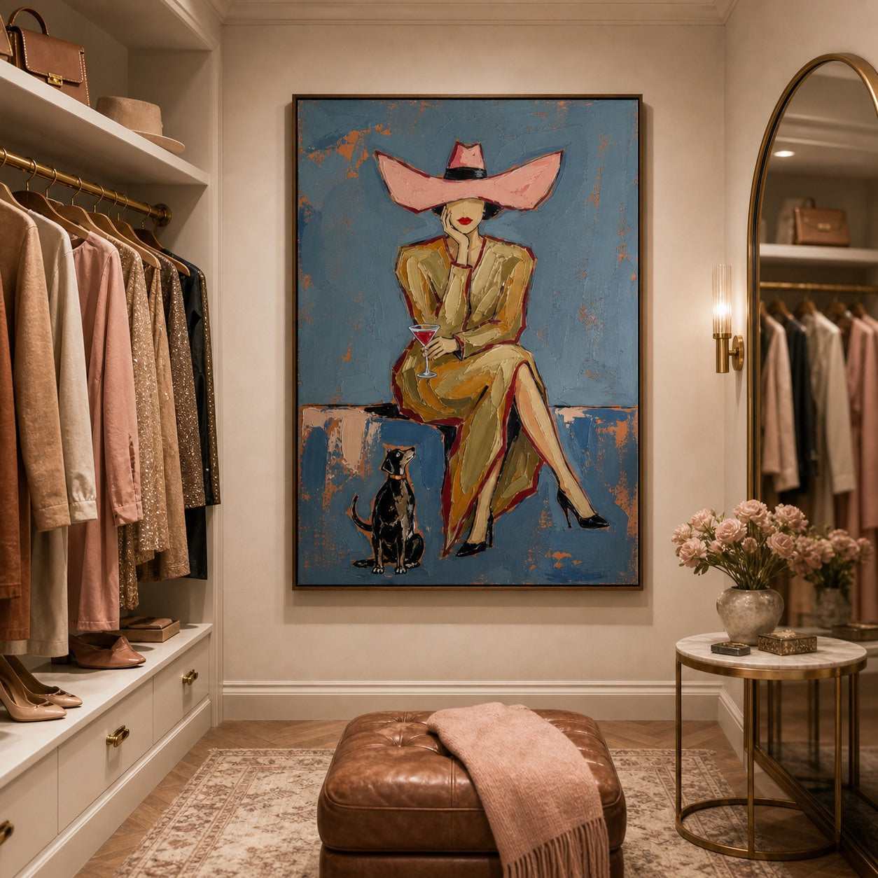 Rose Hat Muse - Hand-Painted Western Fashion Wall Art