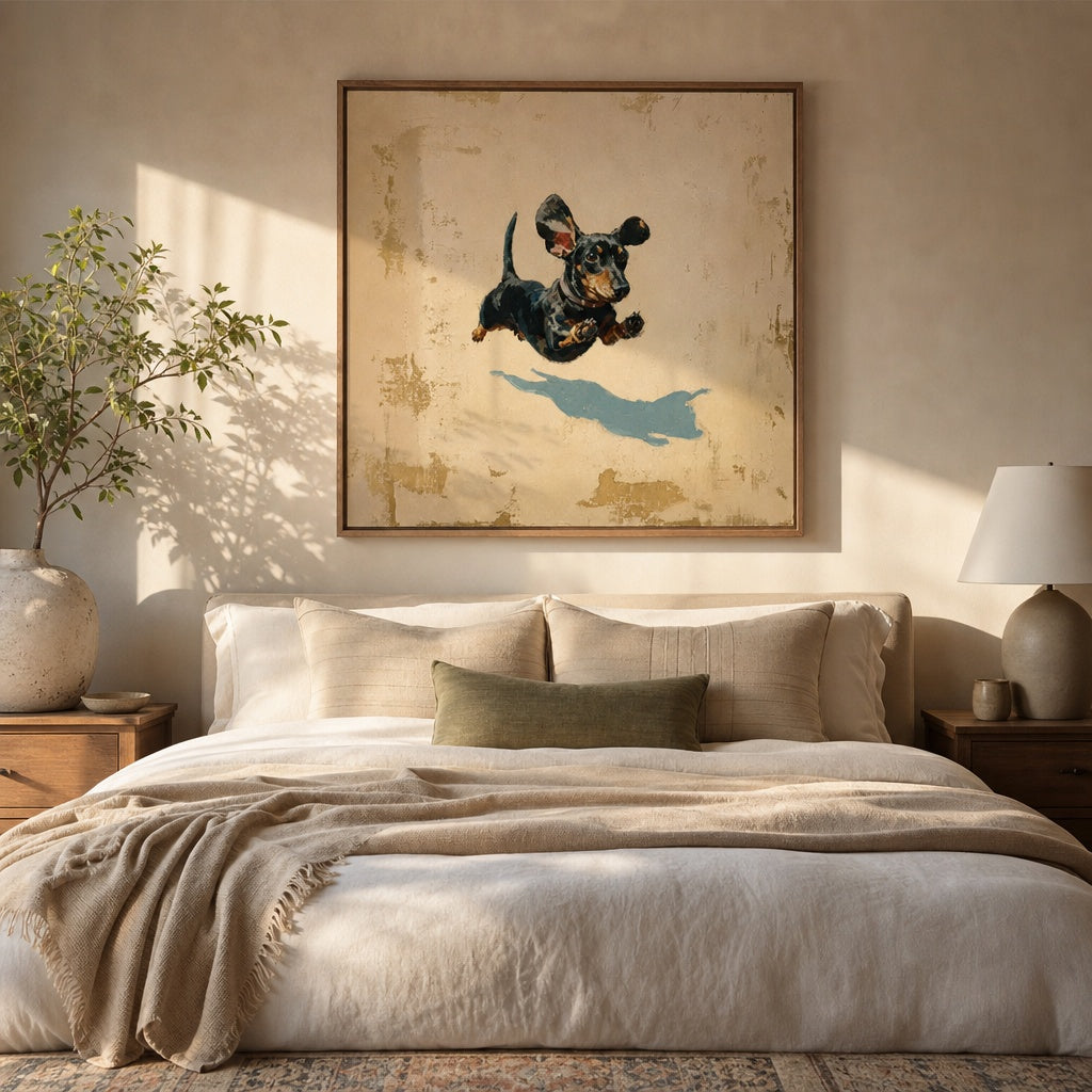 Flying Dachshund Dog Minimalist Painting