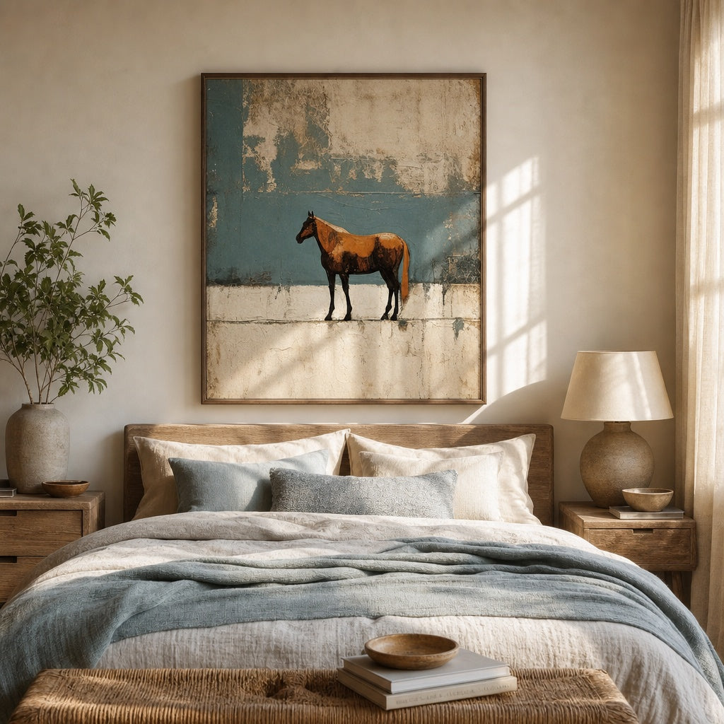 Lonely Horse Minimalist Landscape Painting