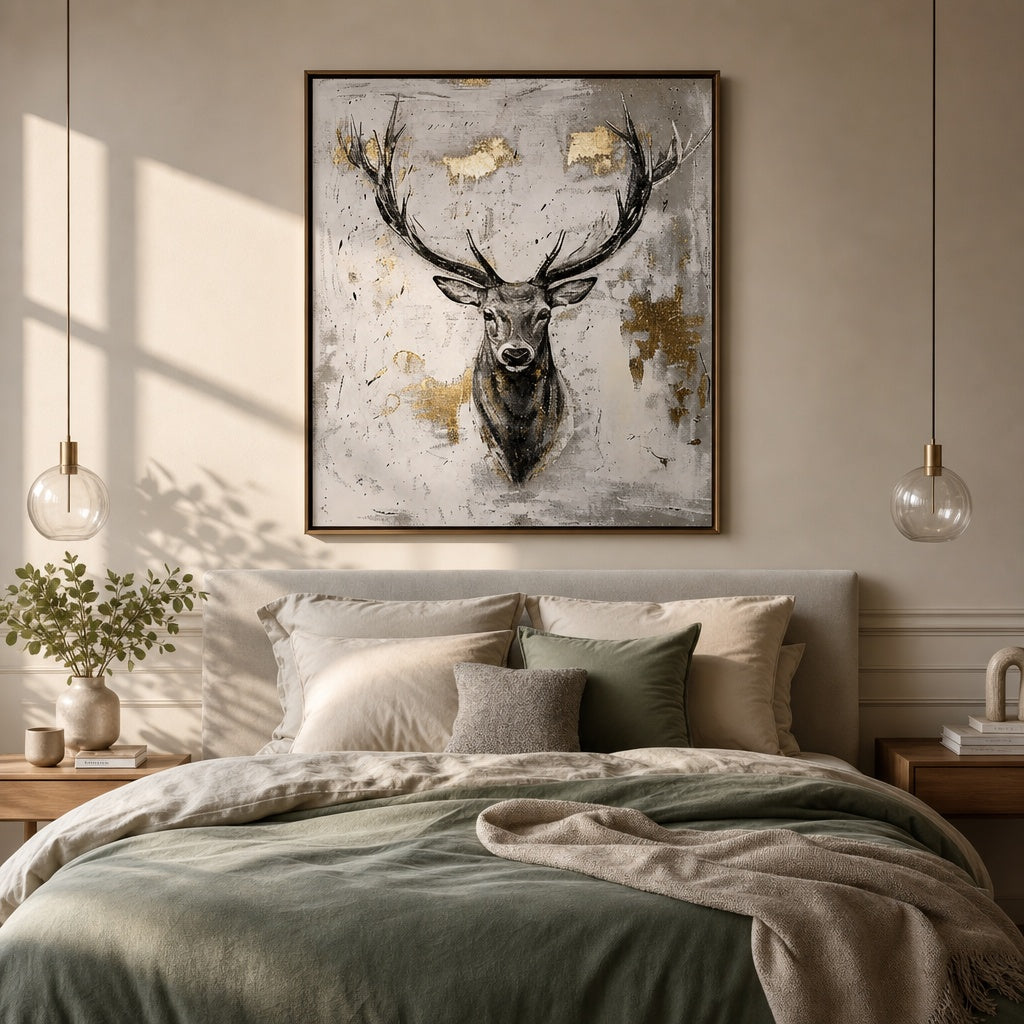 Black Deer Rustic Wildlife Painting