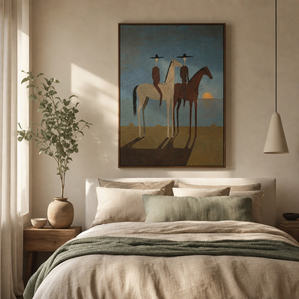 Vintage Horse Riders Sunset Painting