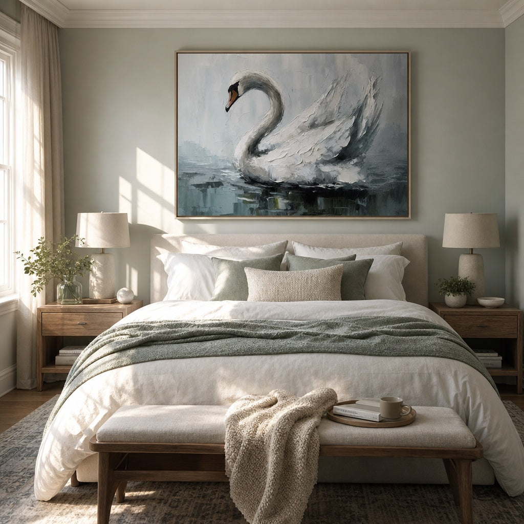 White Swan Lake Textured Painting