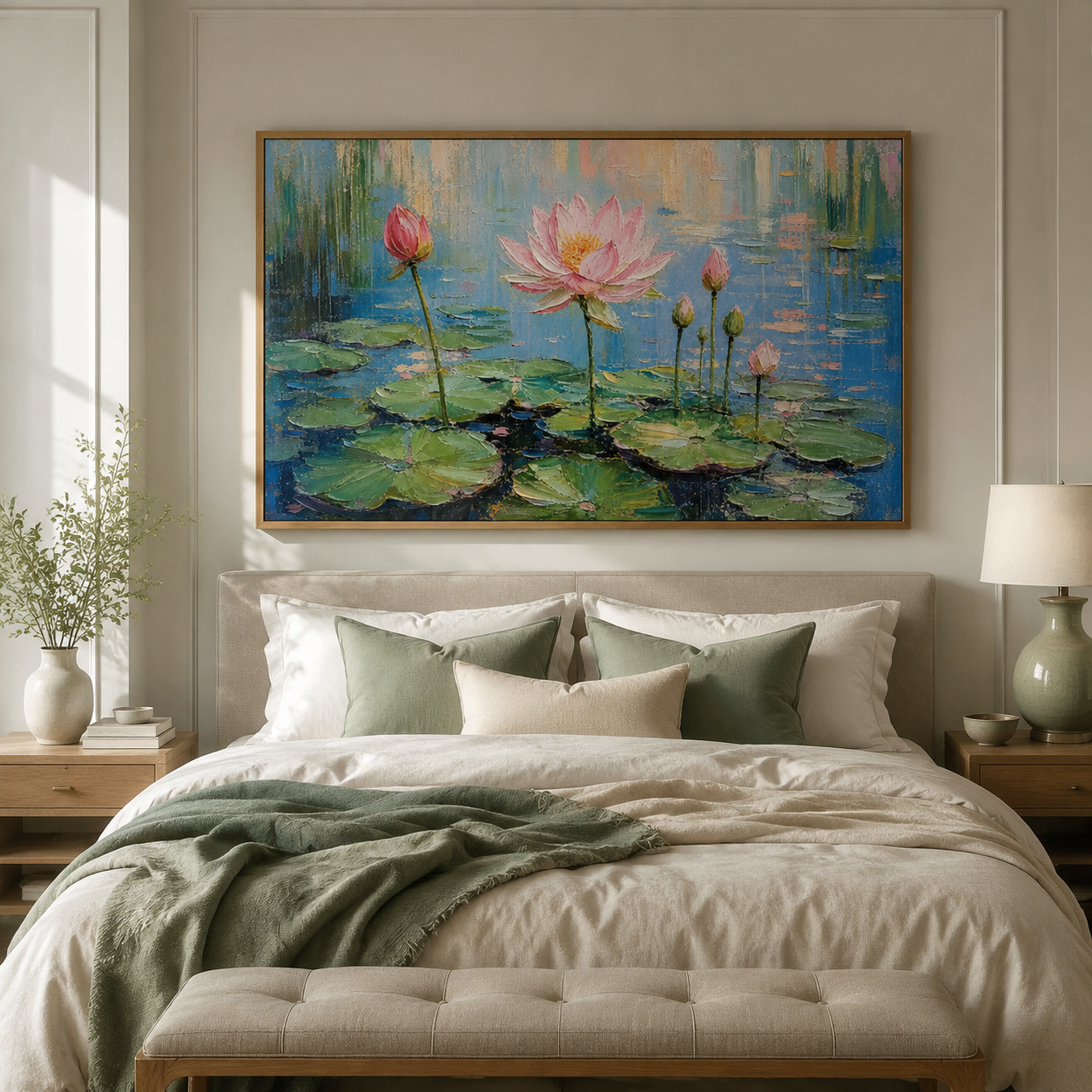 Blush Lotus Morning – Pink Impressionist Pond Painting
