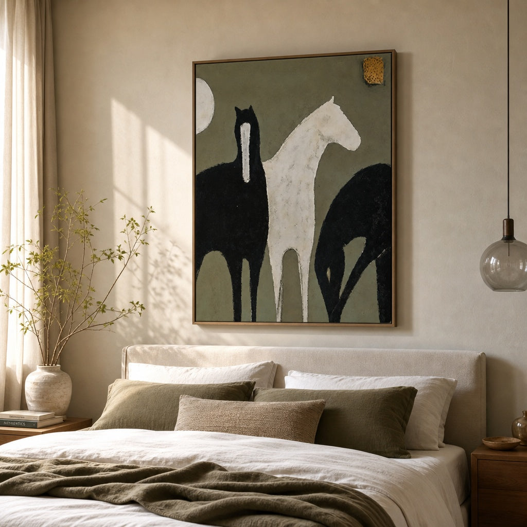 Black and White Horse Silhouette Painting
