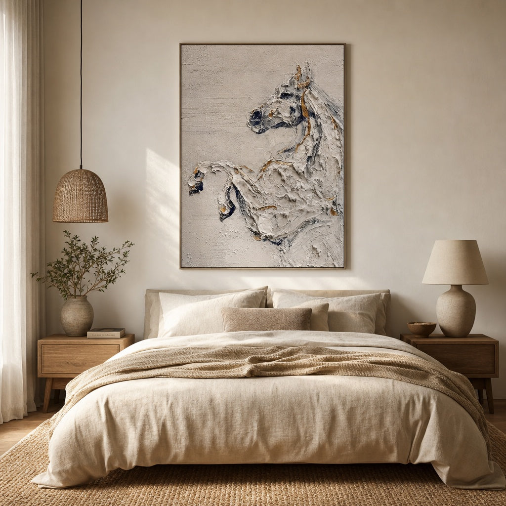 White Horse Textured Abstract Painting