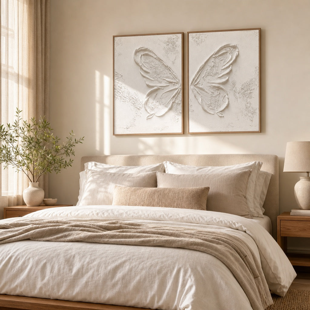 White Butterfly Relief Texture Painting