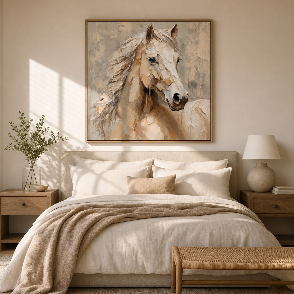 White Horse Textured Equestrian Painting