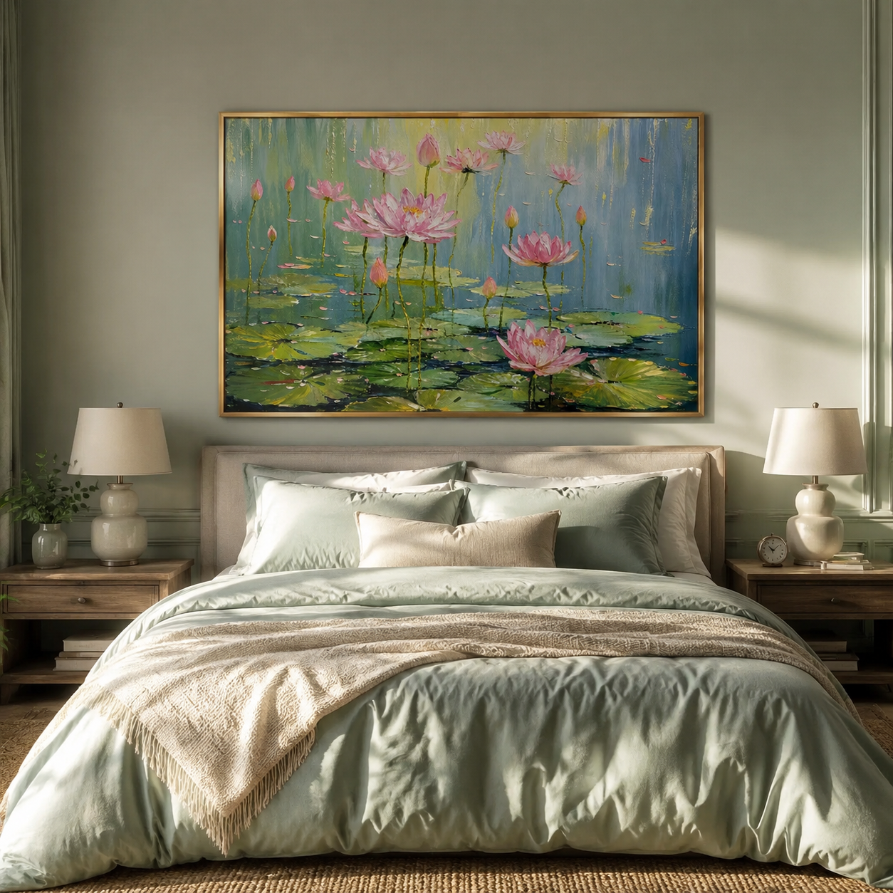 Lotus Garden in Bloom – Pink Impressionist Floral Painting