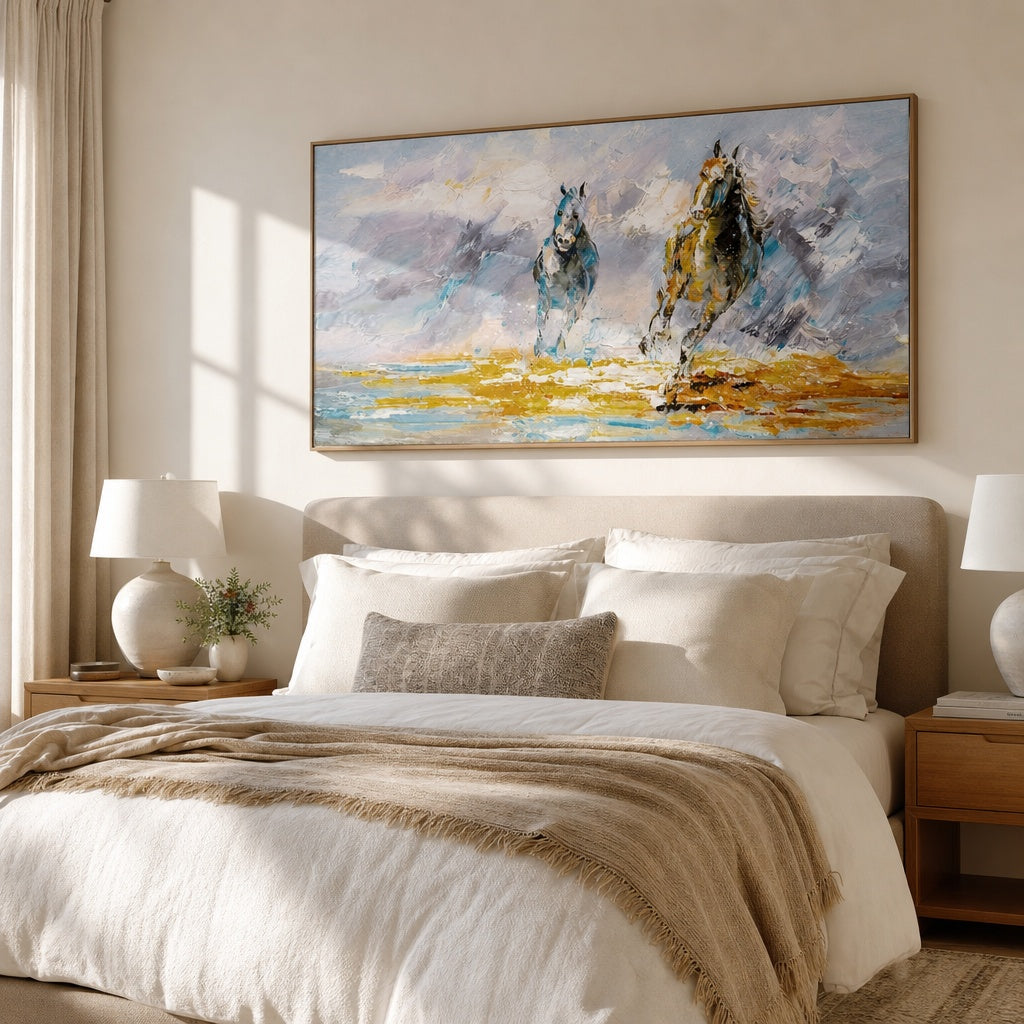 Running Horses Coastal Landscape Painting
