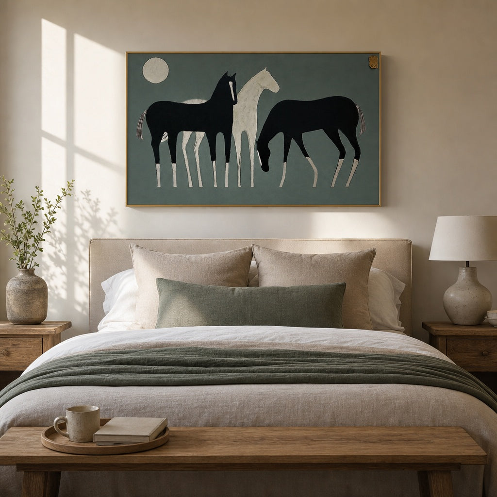Black and White Horse Silhouette Painting