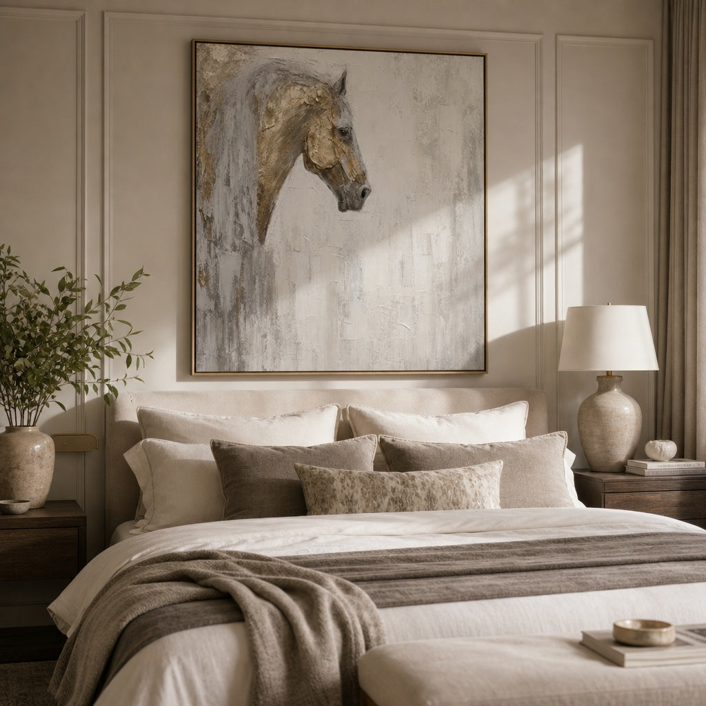 White Horse Minimalist Portrait Painting