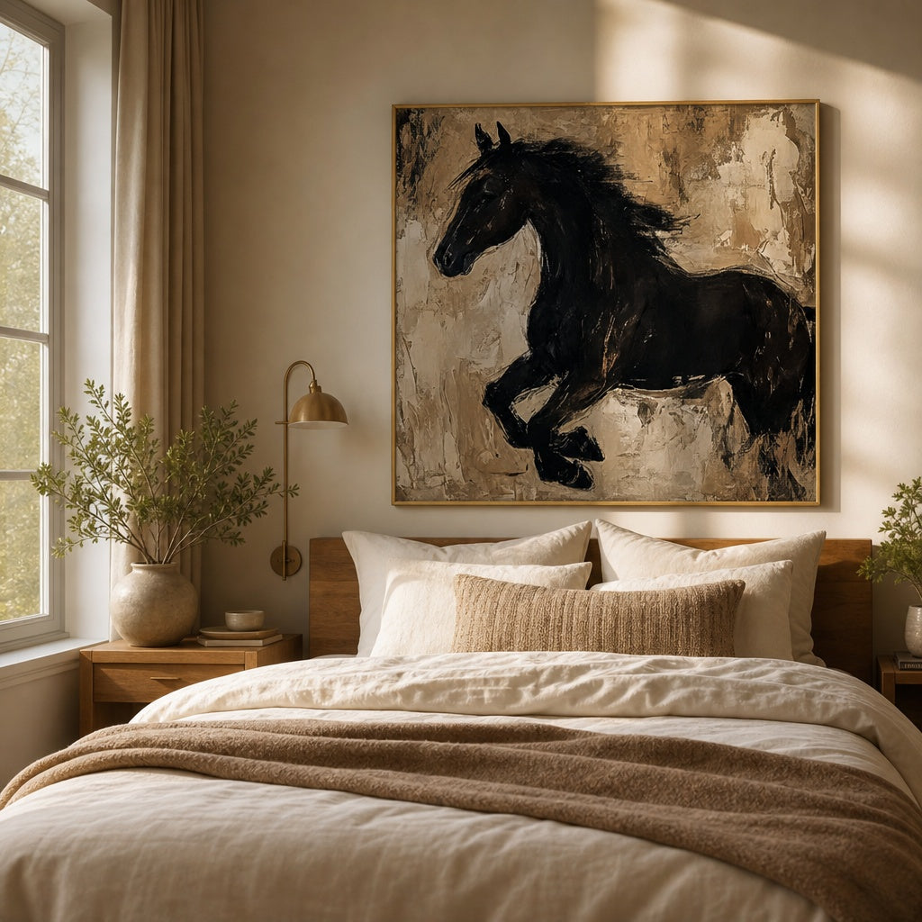 Black Horse Abstract Equestrian Painting