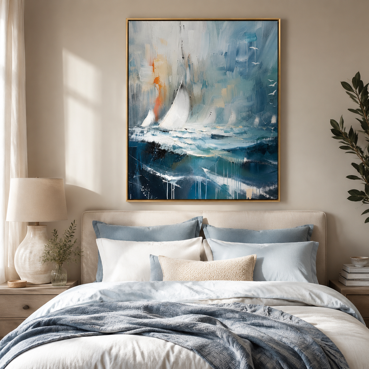 Sailing Through Blue – Abstract Sailboat Seascape Painting