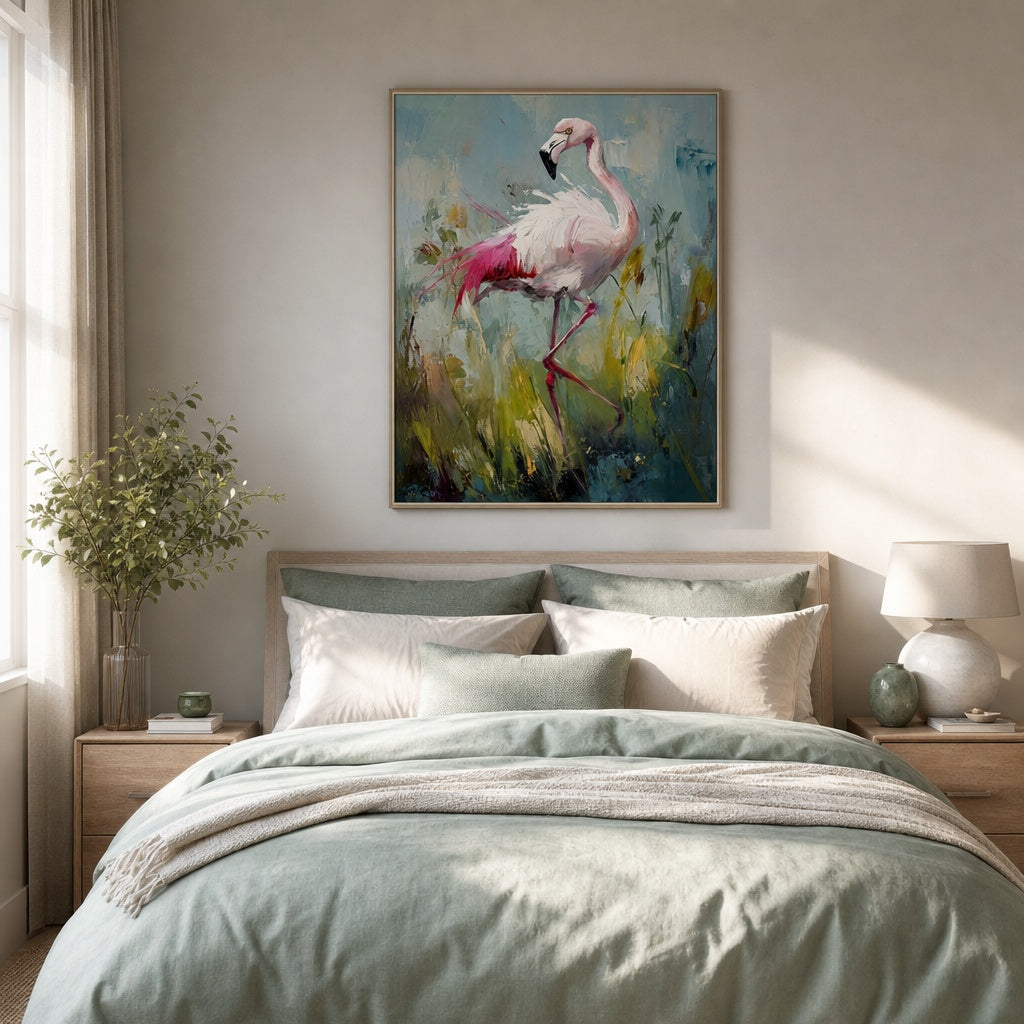Pink Flamingo Coastal Bird Painting