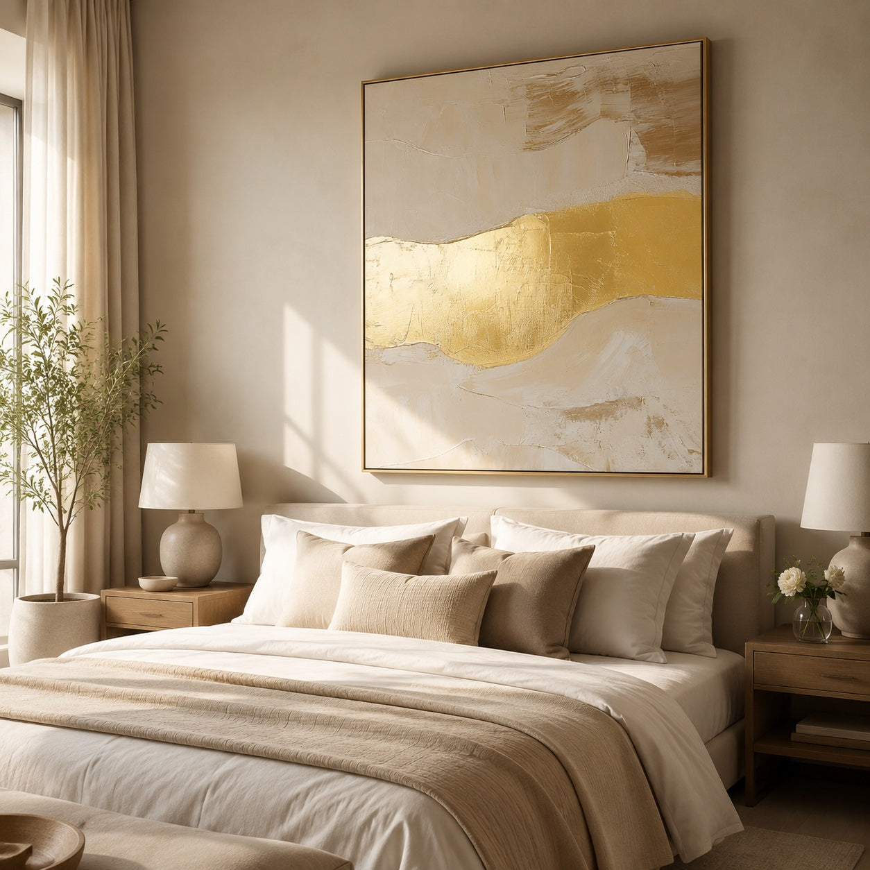 Golden Horizon – Neutral Gold Abstract Textured Painting