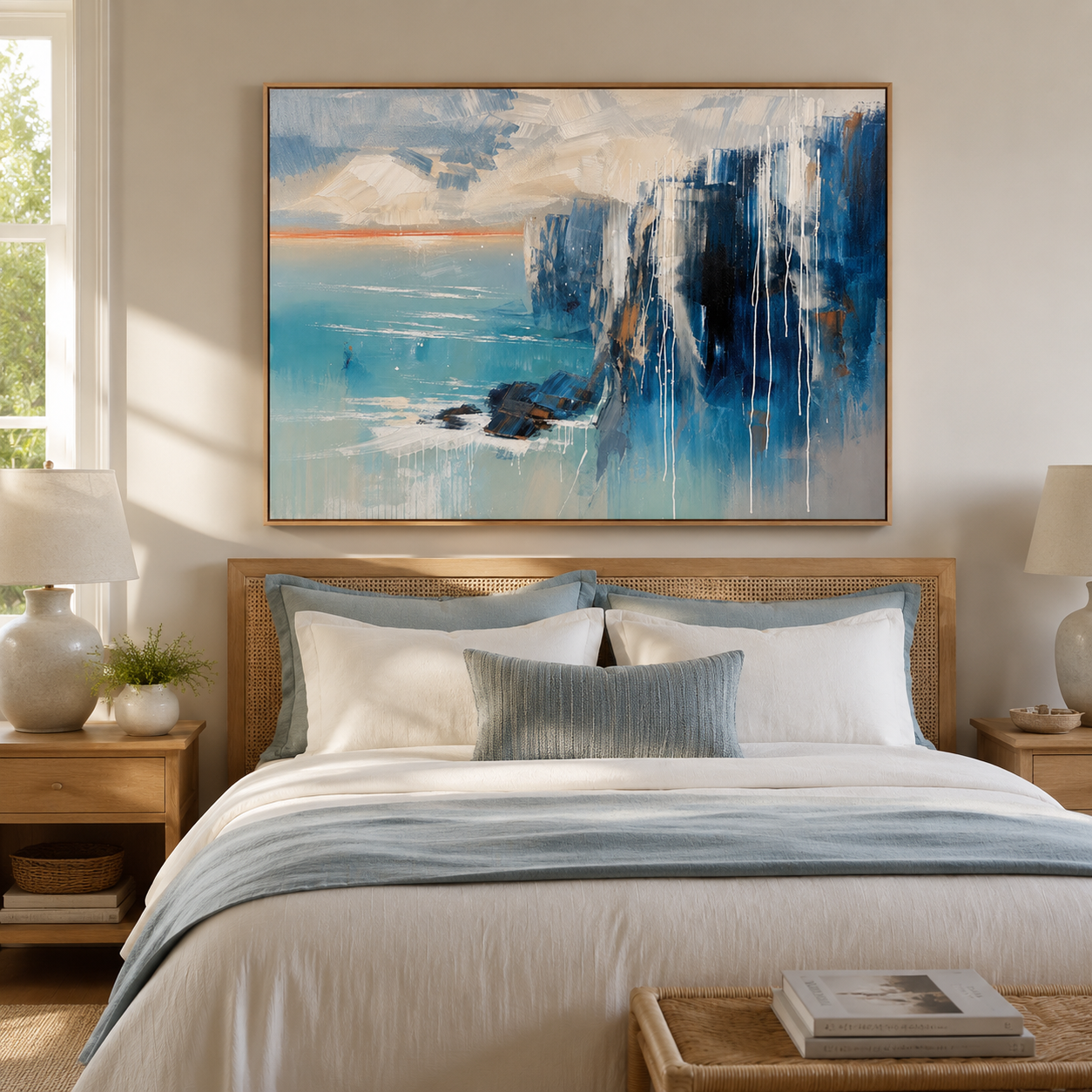 Azure Coastal Cliffs – Blue Abstract Seascape Painting