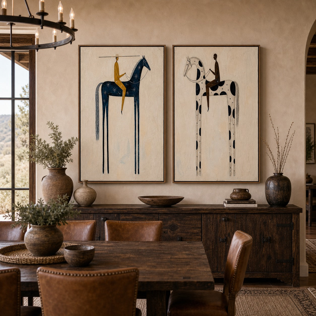 Twin Riders - Hand-Painted Western Horse Diptych Wall Art