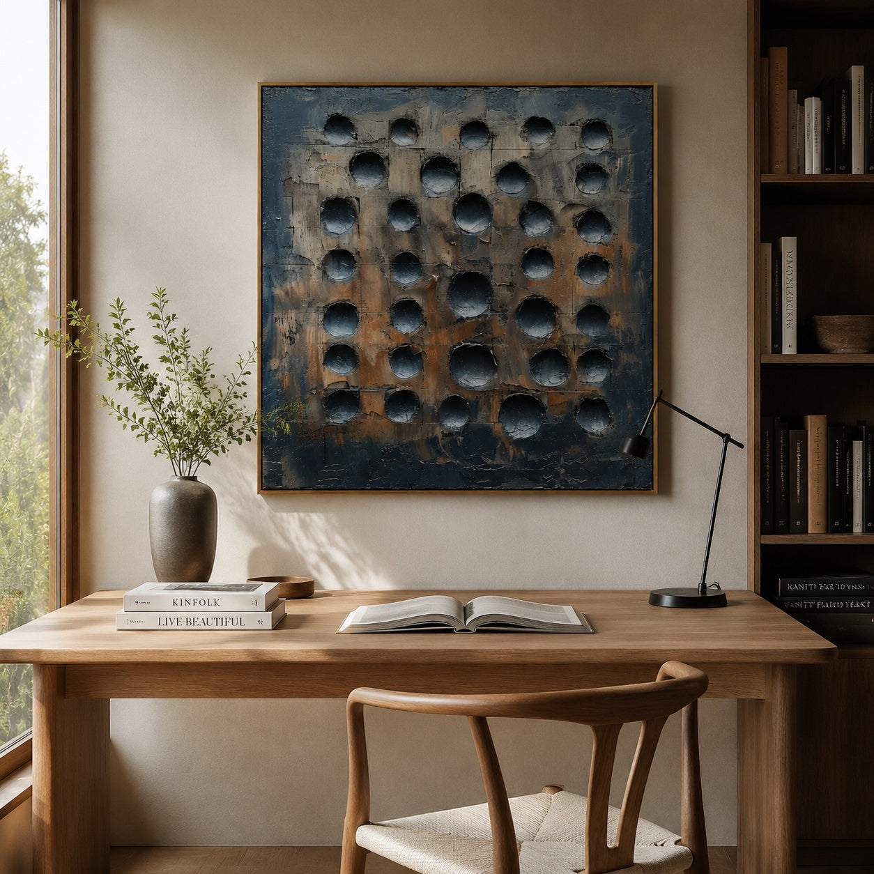 Industrial Stone Matrix – Blue Gray Textured Abstract Painting