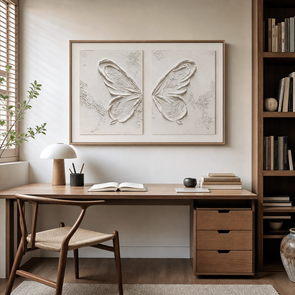 White Butterfly Relief Texture Painting