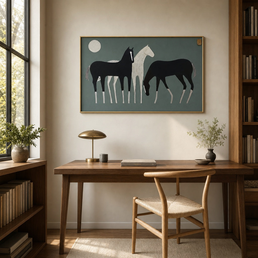 Black and White Horse Silhouette Painting