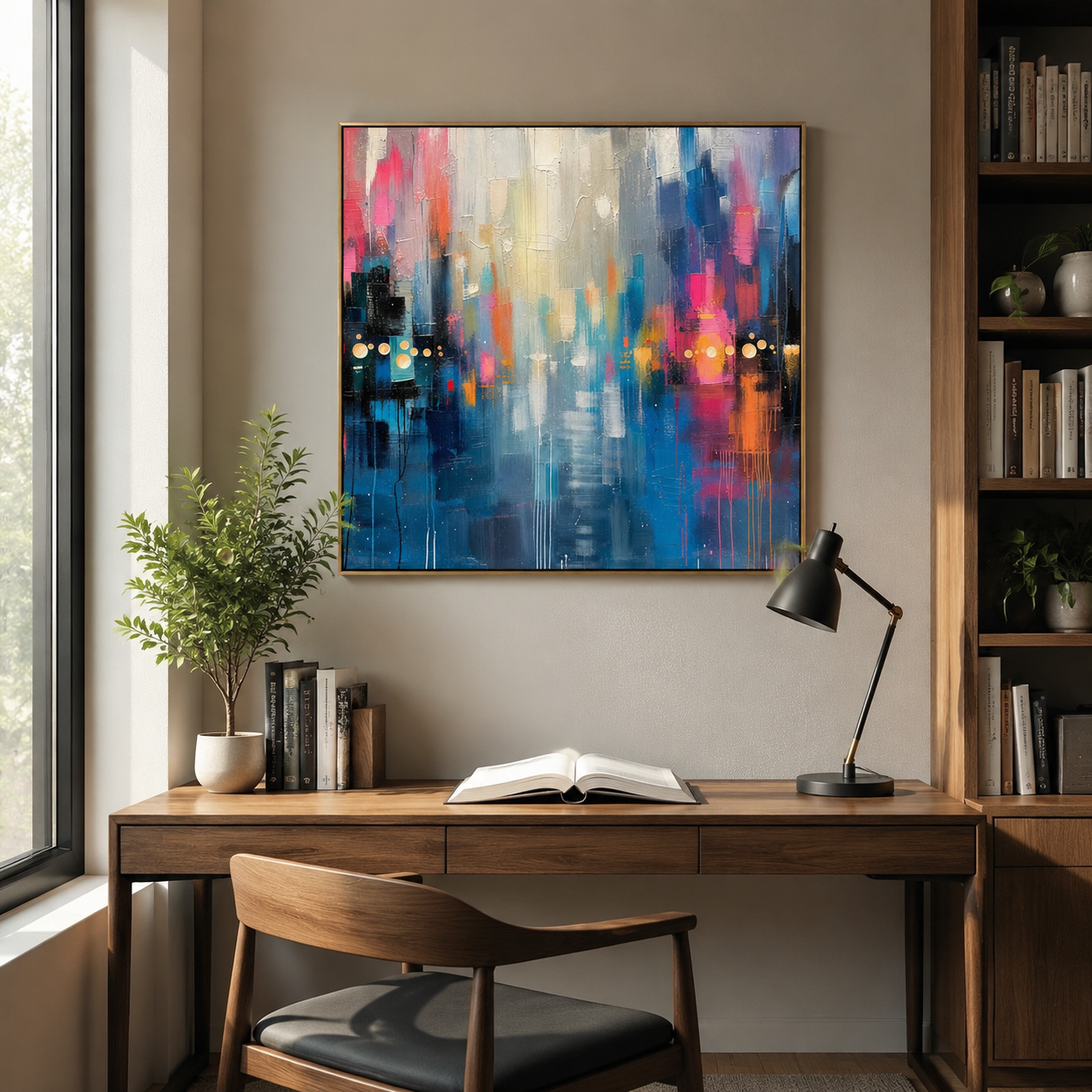 Vibrant City Lights – Colorful Abstract Cityscape Painting