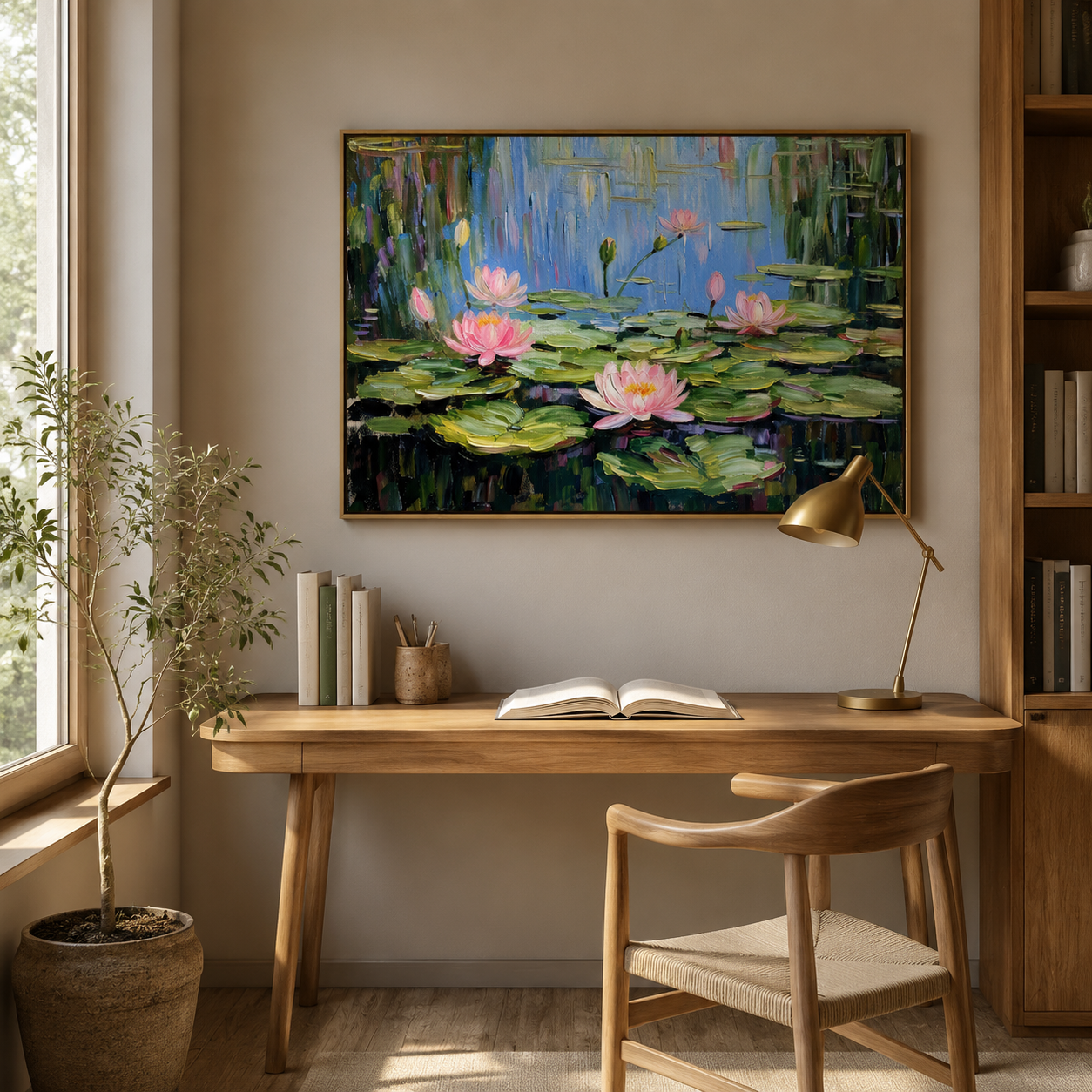 Pink Lotus Pond – Impressionist Floral Landscape Painting